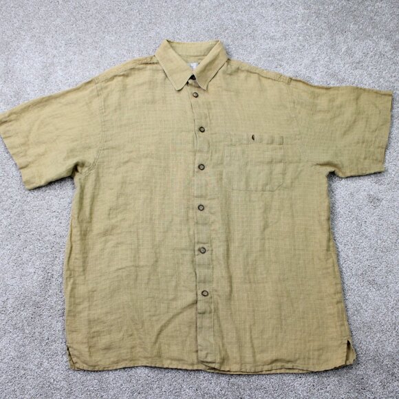 The Territory Ahead Shirt Mens Large Tan 100% Linen Short Sleeve Button Up - Picture 1 of 12